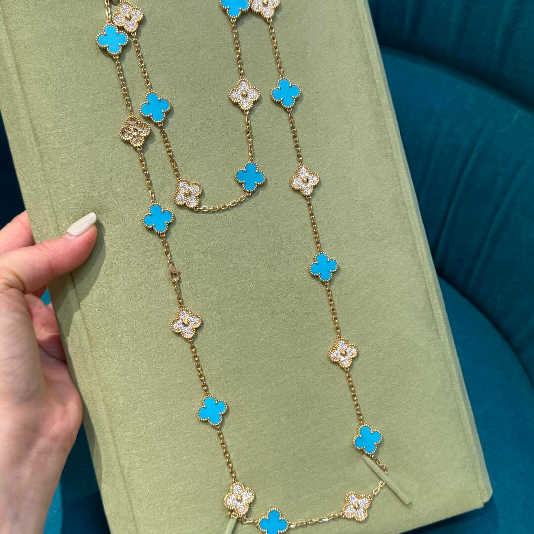 VCA CLOVER 20 MOTIFS TURQUOISE DIAMOND NECKLACE