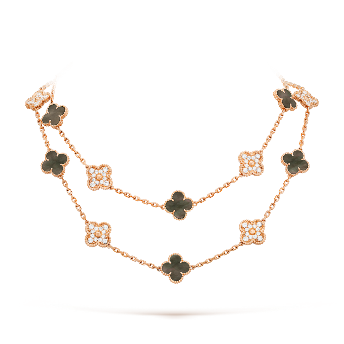 VCA CLOVER 20 MOTIFS DARK MOP DIAMOND NECKLACE