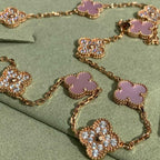 VCA CLOVER 10 MOTIFS DIAMOND PINK MOP NECKLACE
