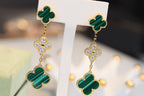 VCA CLOVER EARRINGS GOLD MALACHITE DIAMOND 3 MOTIF