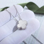 VCA CLOVER 15MM DIAMOND LASER NECKLACE SILVER