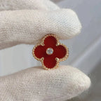 VCA CLOVER MEDIUM 1 MOTIFS CARNELIAN DIAMOND EARRINGS