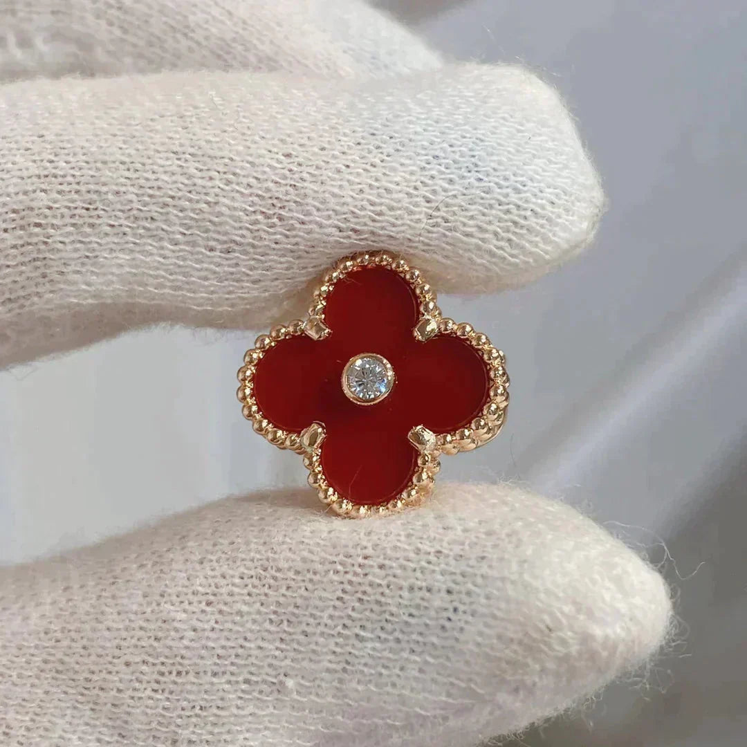 VCA CLOVER MEDIUM 1 MOTIFS CARNELIAN DIAMOND EARRINGS