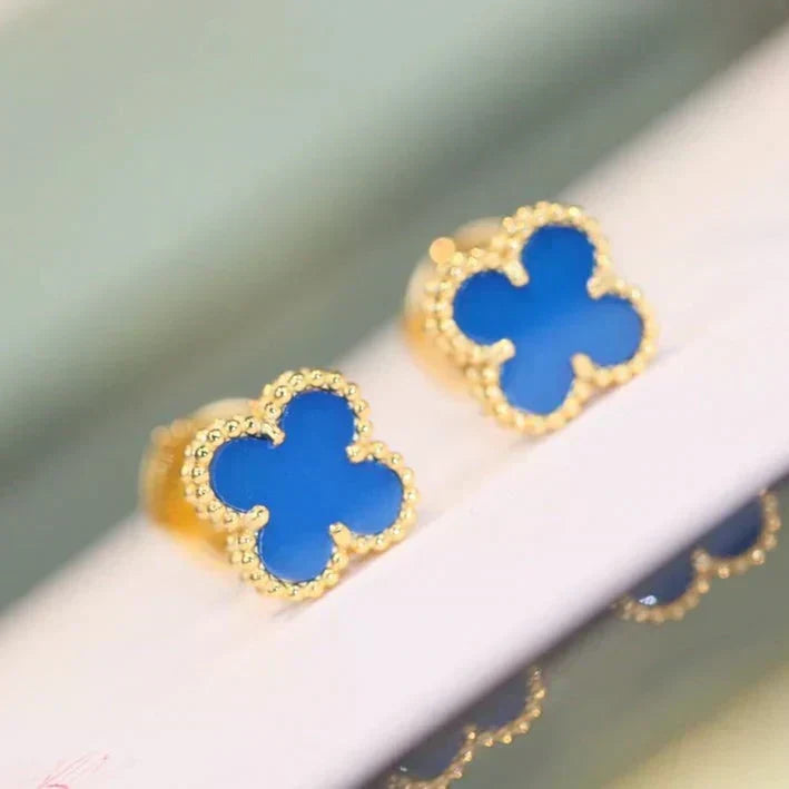 VCA CLOVER MINI 9.5MM BLUE AGATE EARRINGS