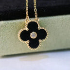 VCA CLOVER 15MM DIAMOND ONYX NECKLACE