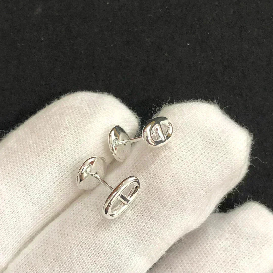 HERMES CHAINE SMALL EARRINGS GOLD AND SILVER