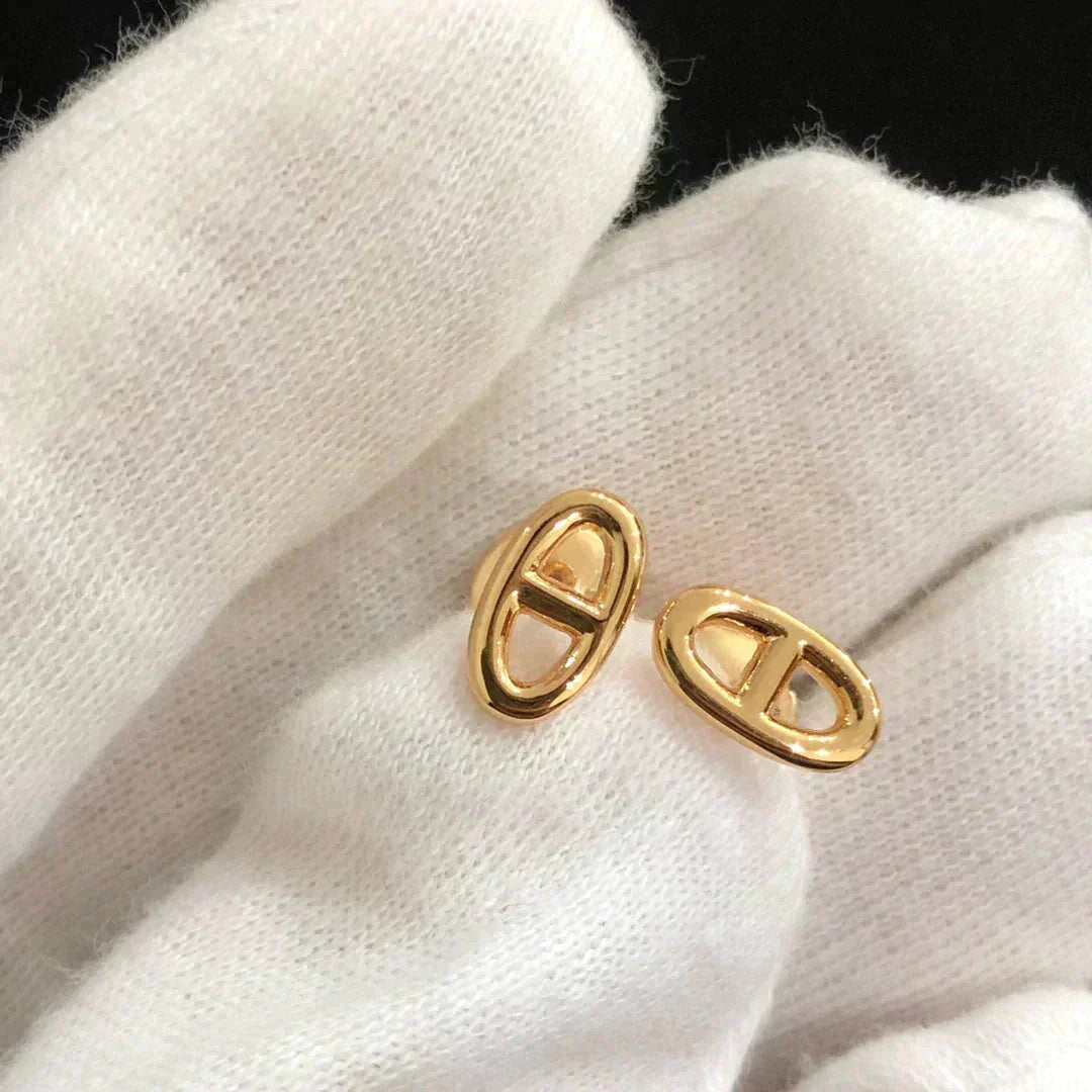 HERMES CHAINE SMALL EARRINGS GOLD AND SILVER