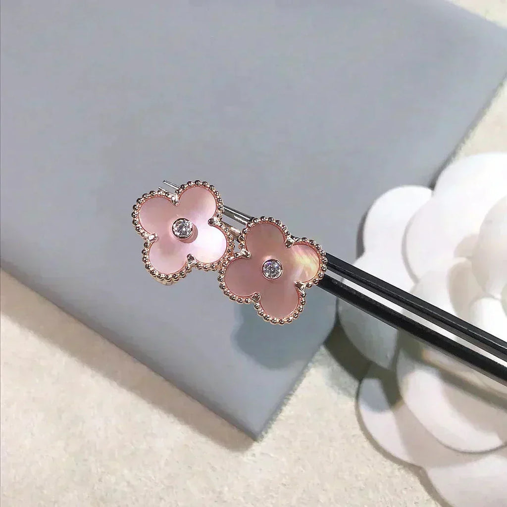 VCA CLOVER MEDIUM 1 MOTIFS PINK MOP DIAMOND EARRINGS