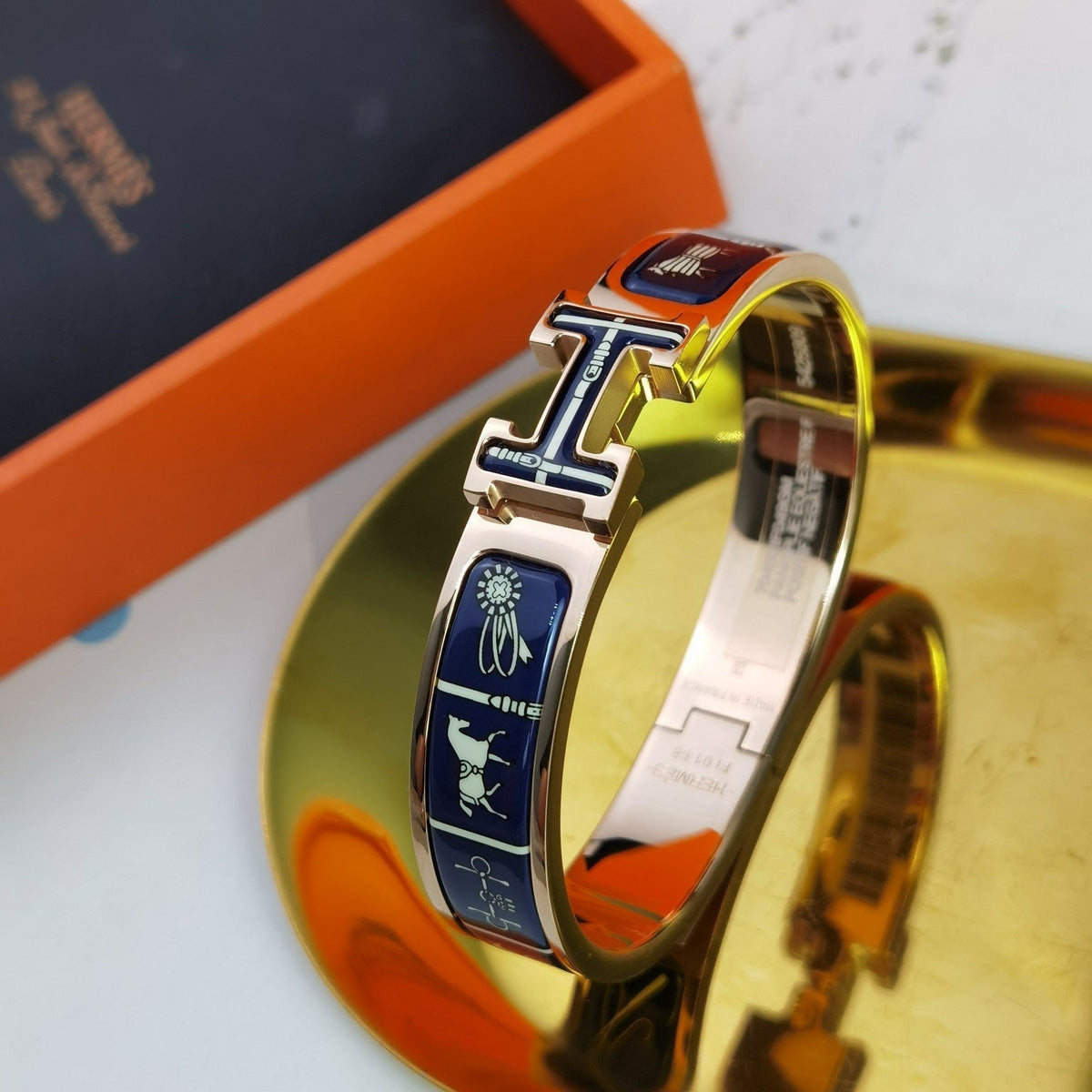 HERMES H COUVERTURES DARK BLUE BRACELET