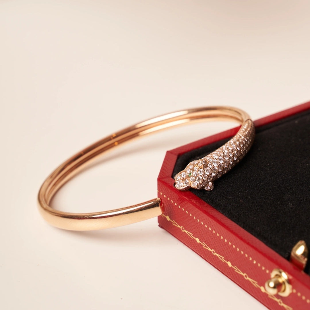 CARTIER PANTHERE ROSE GOLD DIAMOND OPEN BRACELET
