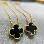 VCA CLOVER 15MM BLACK ONYX SINGLE FLOWER NECKLACE