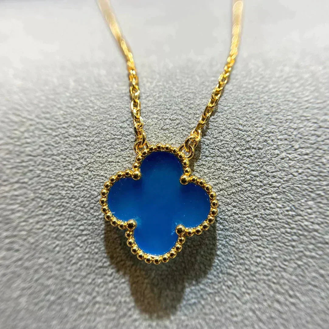 VCA CLOVER 15MM BLUE AGATE NECKLACE