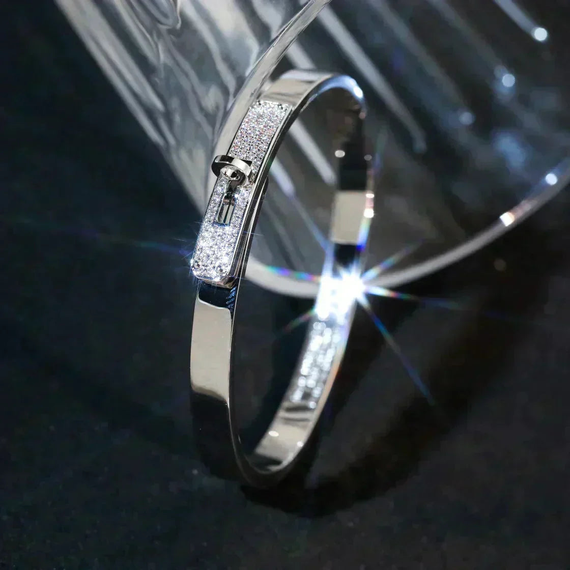 HERMES KELLY SILVER DIAMOND BRACELET