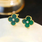 VCA CLOVER MEDIUM 1 MOTIFS MALACHITE DIAMOND EARRINGS