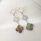 VCA CLOVER 3 MOTIFS CHALCEDONY DARK MOP SILVER EARRINGS
