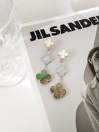 VCA CLOVER 3 MOTIFS CHALCEDONY DARK MOP SILVER EARRINGS