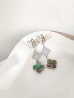 VCA CLOVER 3 MOTIFS CHALCEDONY DARK MOP SILVER EARRINGS