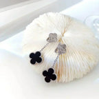 VCA CLOVER 2 MOTIFS DIAMOND ONYX EARRINGS SILVER