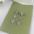 VCA CLOVER 3 MOTIF DIAMOND SILVER DROP EARRINGS