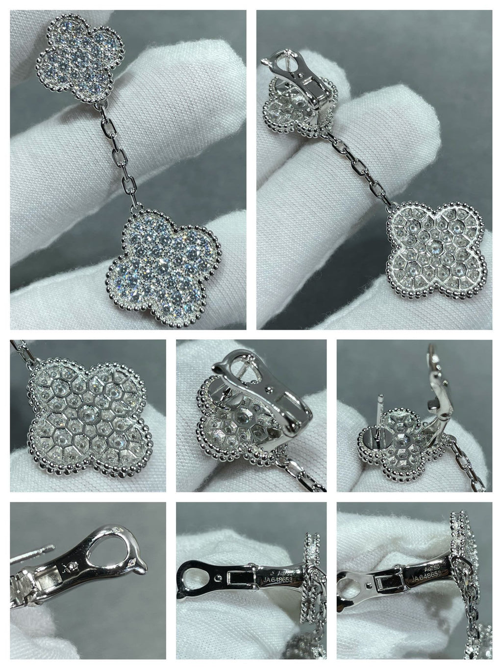 VCA CLOVER 2 MOTIFS DIAMOND PAVED SILVER EARRINGS