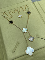 VCA CLOVER 6 MOTIF MOP ONYX GOLD NECKLACE