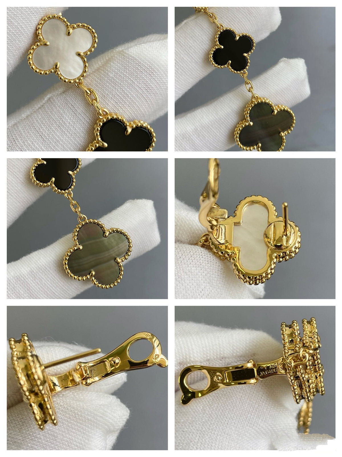 VCA CLOVER 3 MOTIF MOP ONYX DARK MOP PINK GOLD EARRINGS