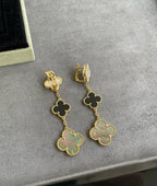 VCA CLOVER 3 MOTIF MOP ONYX DARK MOP PINK GOLD EARRINGS