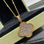 VCA CLOVER 25MM LARGE PEDANT DIAMOND PAVED LONG NECKLACE