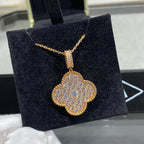 VCA CLOVER 25MM LARGE PEDANT DIAMOND PAVED LONG NECKLACE