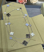 VCA CLOVER 16 MOTIF CHALCEDONY MOP SILVER NECKLACE