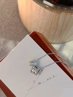 VCA PERLEE DOUBLE PENDANT SILVER DIAMOND NECKLACE