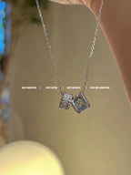 VCA PERLEE DOUBLE PENDANT SILVER DIAMOND NECKLACE