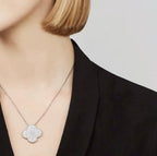 VCA CLOVER 25MM LARGE PENDANT DIAMOND PAVED SILVER NECKLACE