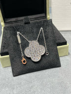 VCA CLOVER 25MM LARGE PENDANT DIAMOND PAVED SILVER NECKLACE
