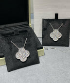 VCA CLOVER 25MM LARGE PENDANT DIAMOND PAVED SILVER NECKLACE