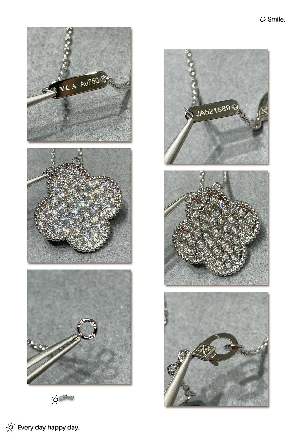 VCA CLOVER 25MM LARGE PENDANT DIAMOND PAVED SILVER NECKLACE