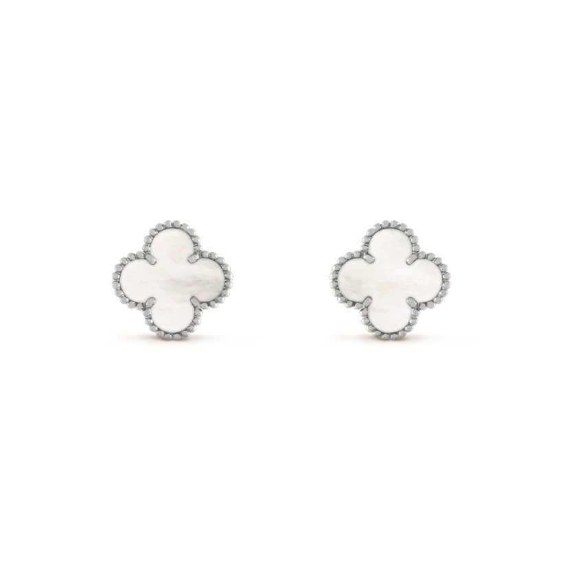 VCA CLOVER MEDIUM 1 MOTIFS WHITE MOP EARRINGS SILVER