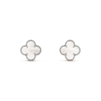 VCA CLOVER MEDIUM 1 MOTIFS WHITE MOP EARRINGS SILVER