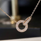 CARTIER LOVE 7.6MM NECKLACE ROSE GOLD AND SILVER FULL DIAMOND