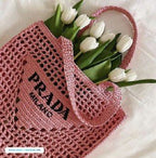 prada-womens-natural-crochet-tote-bag-pink Tote
