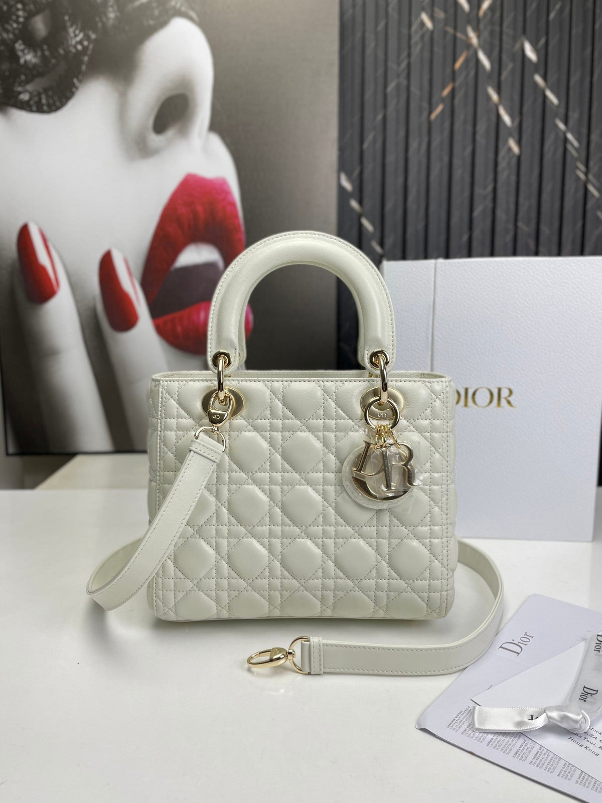 dior-lady-medium-white-bag-24cm Handle