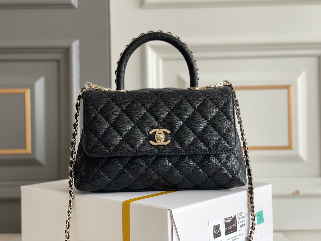 chanel-coco-handle-black-bag-handle-flap-small-mini-bag-black-24x14x10cm Handle