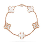 VCA CLOVER WHITE PEARL MOP 5 MOTIF BRACELET COLLECTION