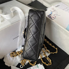 chanel-flap-bag-gold-top-handle-black-13x21x8cm Handle