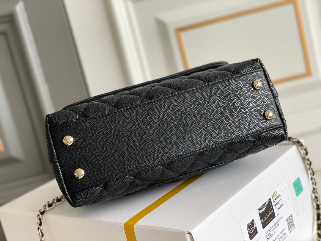 chanel-coco-handle-black-bag-handle-flap-small-mini-bag-black-24x14x10cm Handle