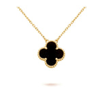 VCA CLOVER 15MM BLACK ONYX SINGLE FLOWER NECKLACE