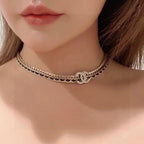 Chanel Black Leather Gold Choker Necklaces