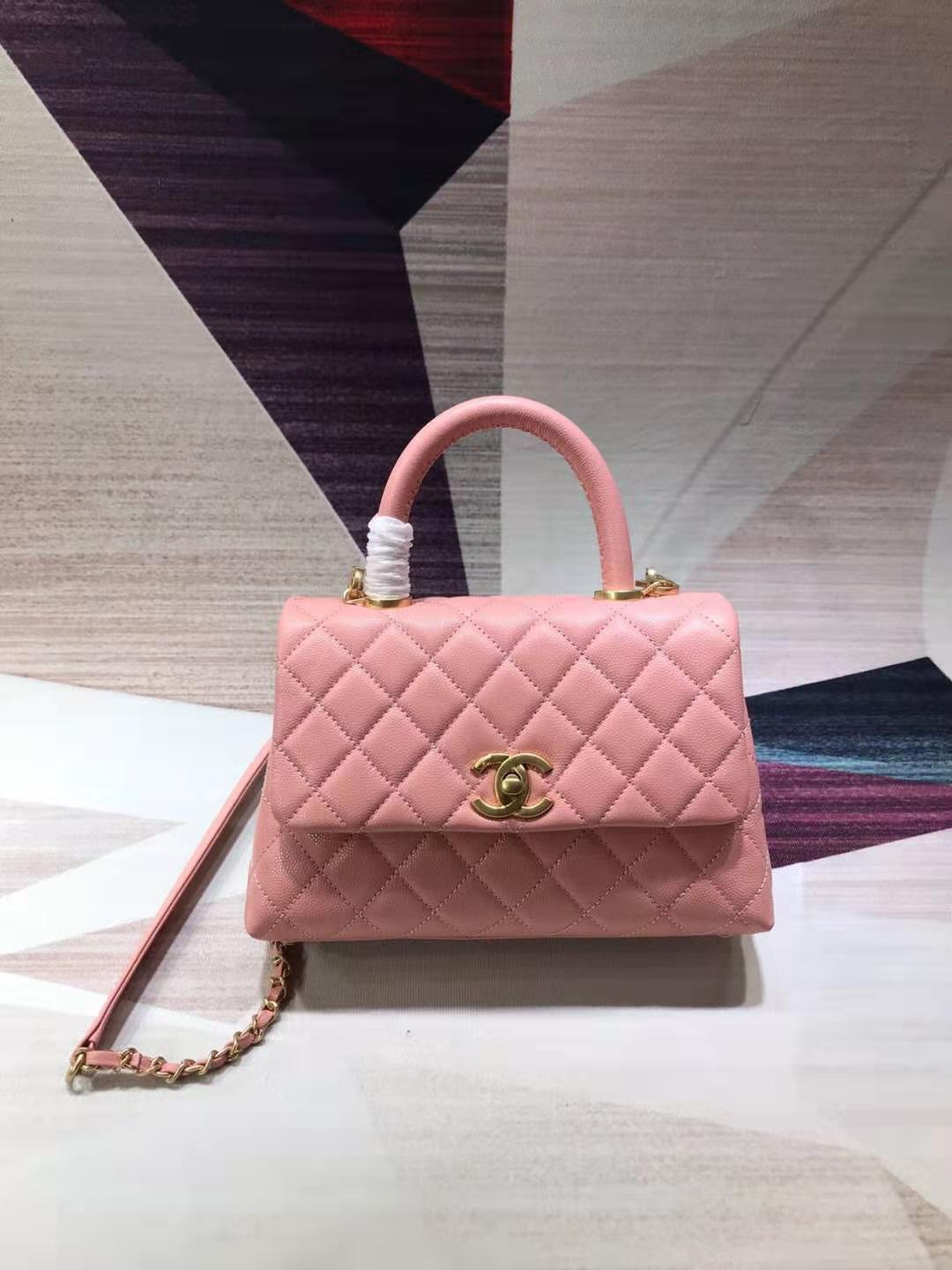 chanel-coco-handle-gold-caviar-pink-24-cm Handle