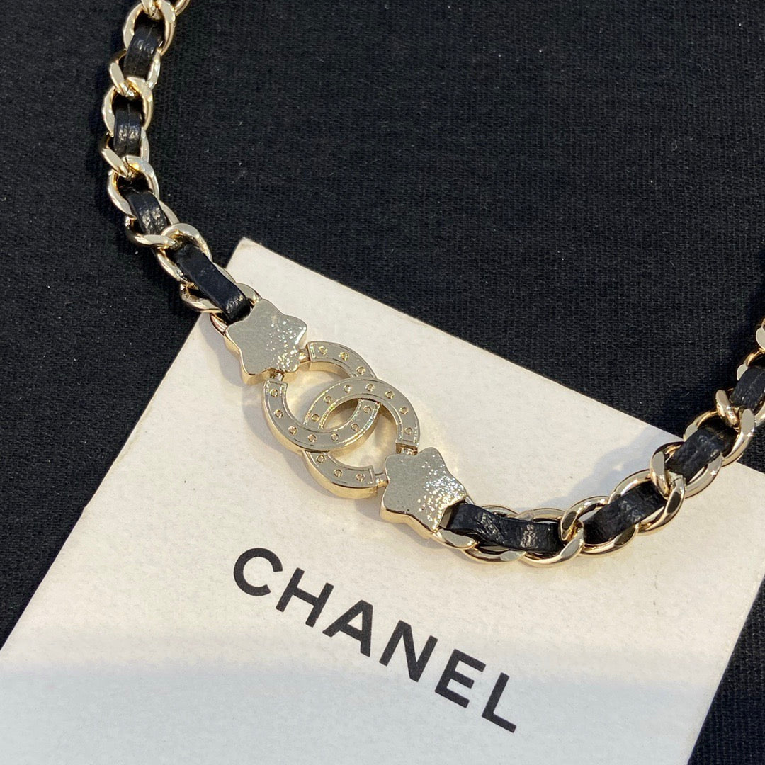 Chanel Black Leather Star Choker Necklaces