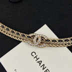Chanel Black Leather Gold Choker Necklaces